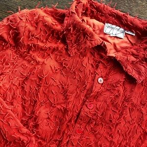 Textured Red Button-Front Women's Jacket